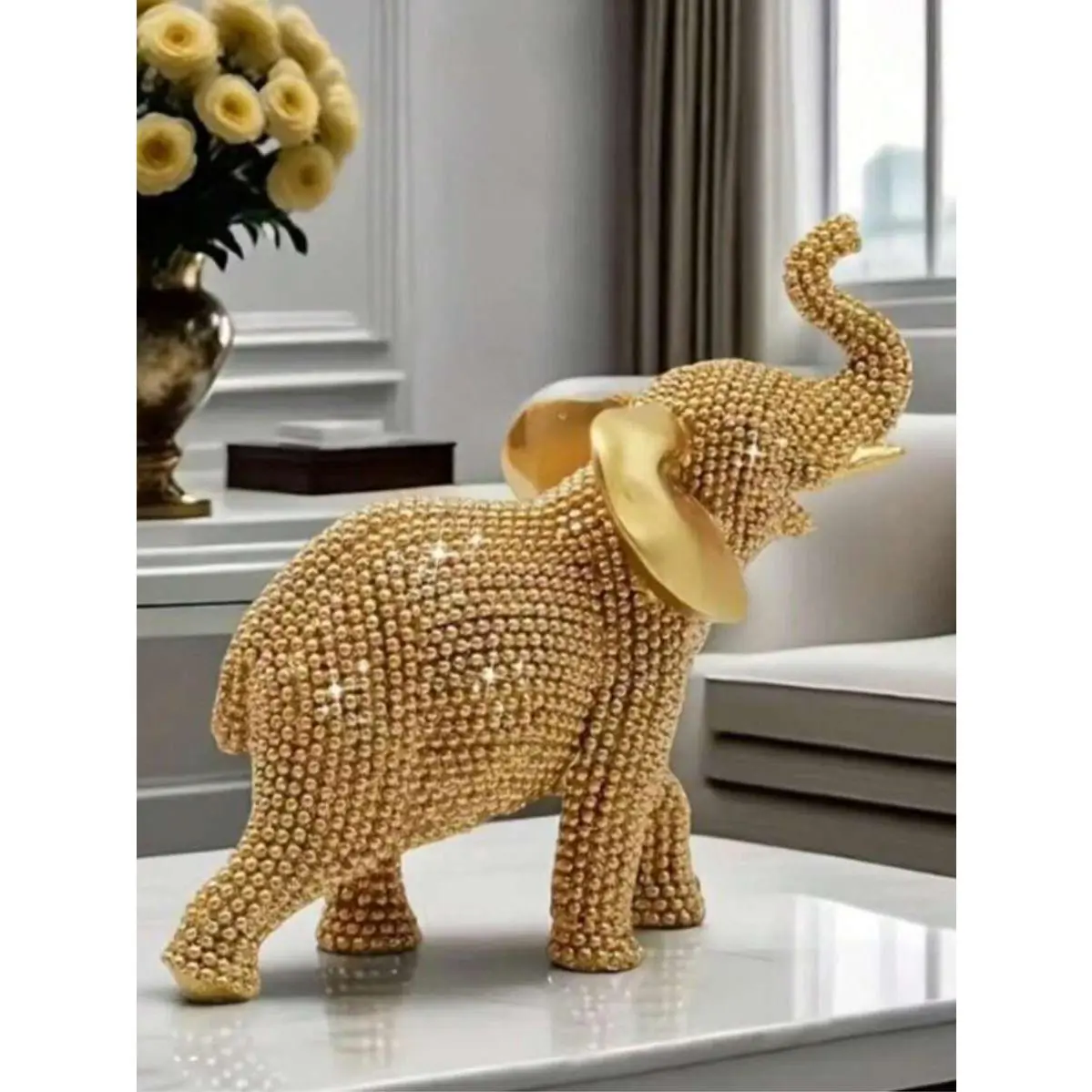 1pc Shiny Gold Mini Elephant Statue, Lucky Wealth Resin Elephant Sculpture, Suitable For Living Room, Bedroom, Office Resin Desktop Decor, Ideal Gift For Valentine's Day, Easter, Mother's Day, Creative Desktop Ornament, Room Accessories, Living Room Decor