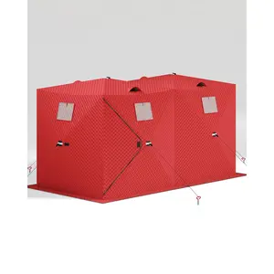 Garvee Insulated Pop-Up Ice Fishing Tent for 6-8 Persons – Portable Hub-Style Ice Shelter, Waterproof Oxford Fabric, Quick Setup, Anchors, Ropes & Carry Bag – Red