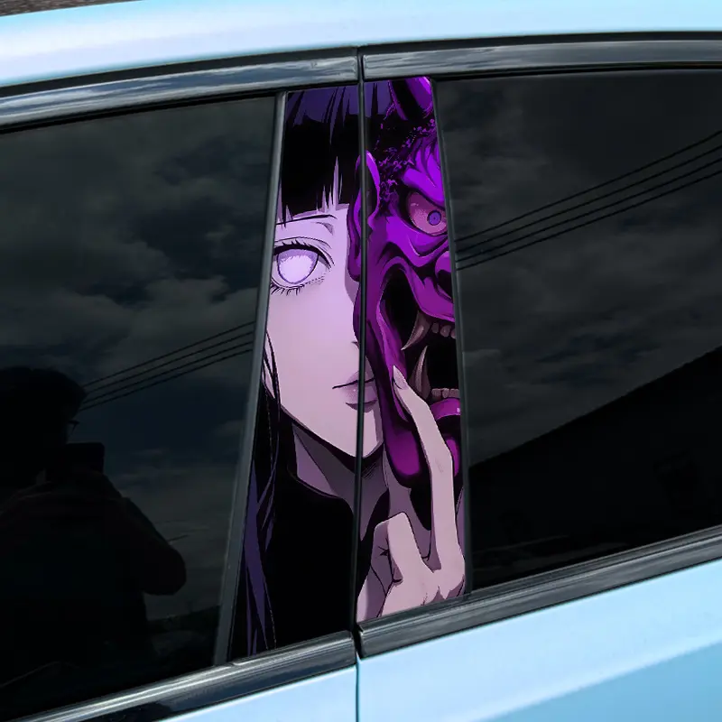 2 Pieces JDM Mask Girl Car Stickers, Car Decorative Sticker, Universal Car Sticker, Car Vehicle Decoration, Waterproof and Sunproof Vinyl Decals for Car Centre Pillar Decoration, Cover Scratches, Automotive Decoration, for Halloween Gifts