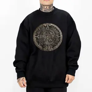 Chicano Clothing Aztec Art Mex Clothes Oversized Graphic Tee for Men & Women Medium Heavy Polyester Sweatshirt Loose Fit Casual Streetwear AZT27 Black Unisex Hoodie