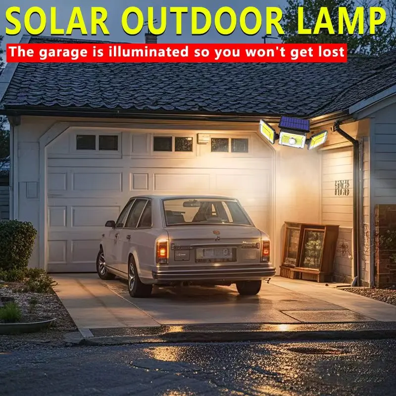 Remote Controlled Solar Motion Sensing Outdoor Light, 3 Swivel Lamp Heads IP44 Waterproof Solar Security Light for Driveway Garden Back Porch Path