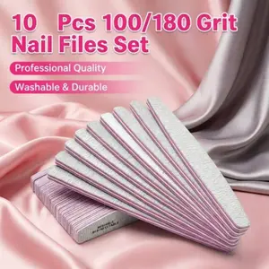 10PCS Double Sided Nail File Set 100/180 Grit Washable Nail Buffer Professional Nail Care Manicure Pedicure Tool for Salon Home Use