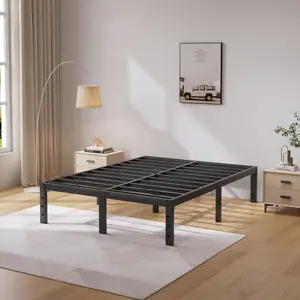 Heavy Duty 14 Inch Tall BedFrame -Black Steel Platform withSlats, Noise Free, Easy AssemblyNo Box Spring Needed