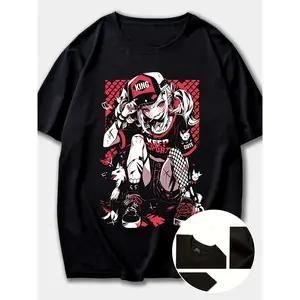Street Trend Girl, Anime, Four Seasons Short-sleeved Crew Neck Street Style Cotton T-shirt, Men's