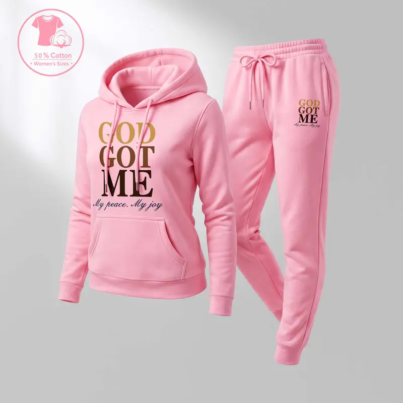 Women's 2-Piece Colorful Letter Print Hoodie & Drawstring Track Pants Sweatsuit Set, Long-Sleeved Hooded Workout Set, Autumn-Winter Indoor-Outdoor Everyday Wear