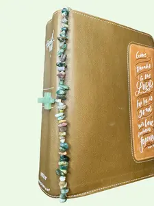 Green Cross Bible Charm with Green Rock Beads - Decorative Accessory for Your Bible