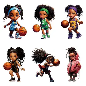 Cartoon Basketball Girl Pattern Heat Transfer Sticker, 6 Counts/set Cute Cool Girl Graphic Heat Transfer Sticker, DIY Heat Transfer Sticker For T-shirt, Jacket, Jeans, Hoodie