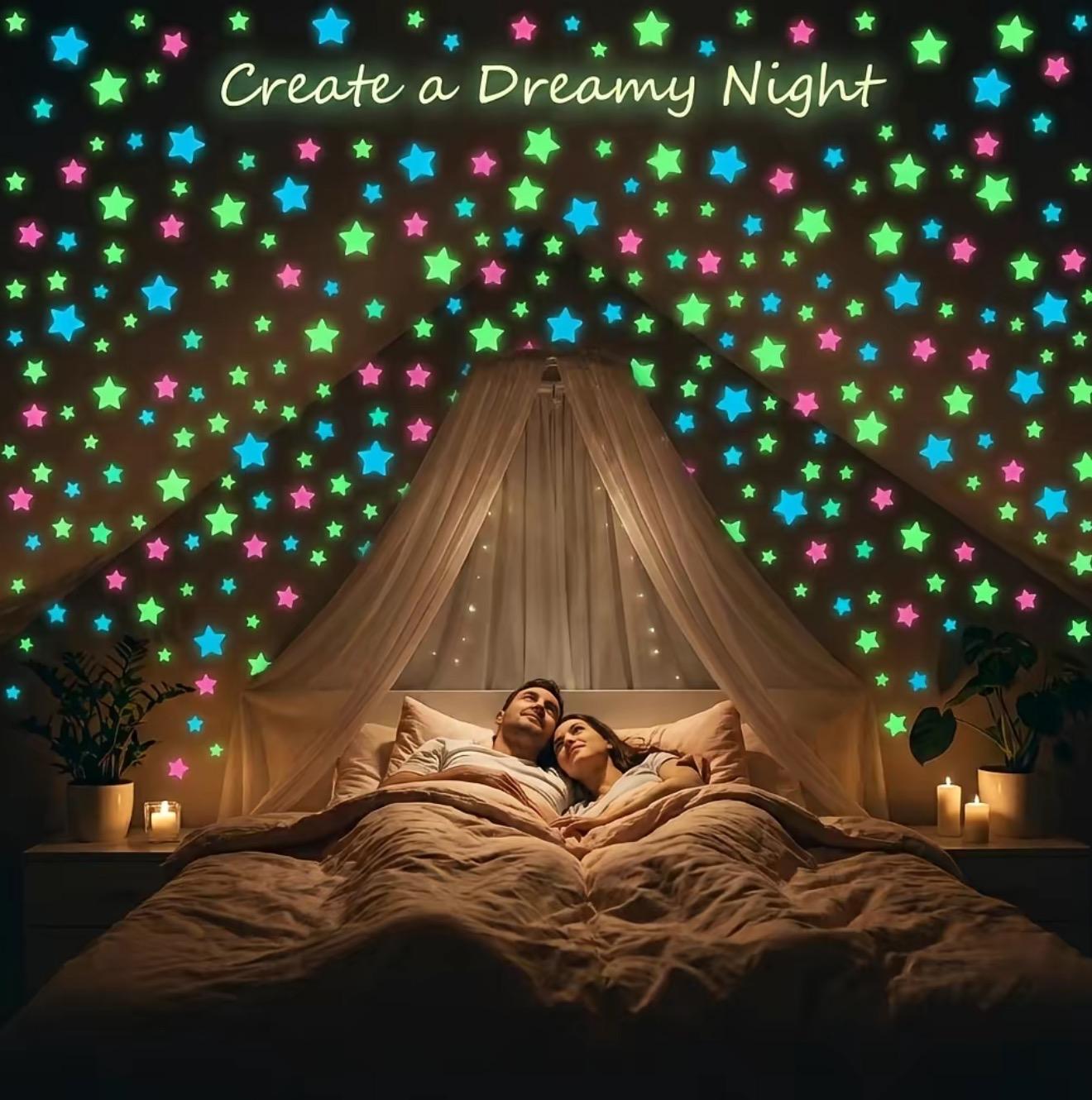 300PCS Glow in the Dark Stars Stickers Mixed Color Luminous Fluorescent Reusable Plastic Wall Stickers Ceiling Stars Decal Space Galaxy Night Sky Bedroom Ceiling Decor Kids Room Nursery Home Decor Best Easter Gift for Children