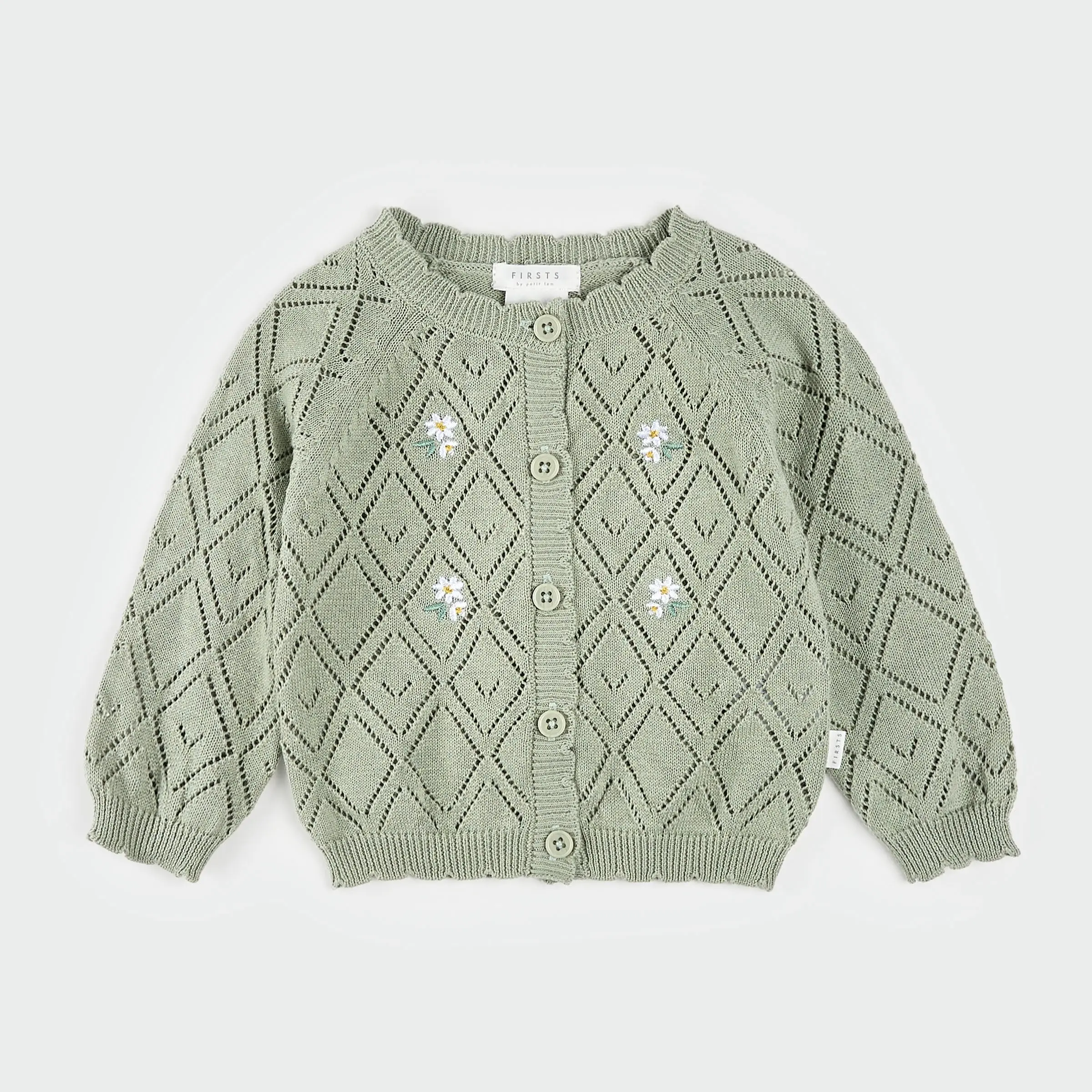 Sage Floral Pointelle Knit Cardigan