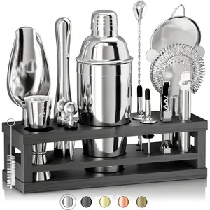 (R) Mixology Bartender Kit Bar Set | 16-  Shaker Set | Martini Barware Mixing Tools for  Bartending | Incl. 35 Recipe Cards |  Set (24oz Cobbler Shaker, /Black)