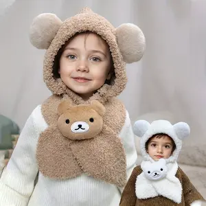 1pc Bear Ear Plush Knit Hat for & - Soft Warm Winter Hat with Scarf, Lightweight Stretchy Animal Design, Mixed Colors, Perfect for Christmas, Halloween, New Year & Everyday Wear, Holiday Gift, Playful Design, Cozy Texture, Winter Hat And Scarf For Boy, Ha