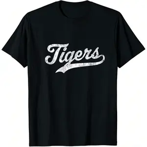 Tigers Mascot Vintage Sports T Shirt Name Design Tee for Fans Casual Retro Graphic Tshirt