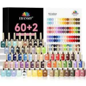EBANKU 60 Colors Gel Nail Polish Set Same Color Same Bottle with 2Pcs Nail Gel Soak Off Gel Polish Kit Nail Art Manicure Salon DIY at Home for Women