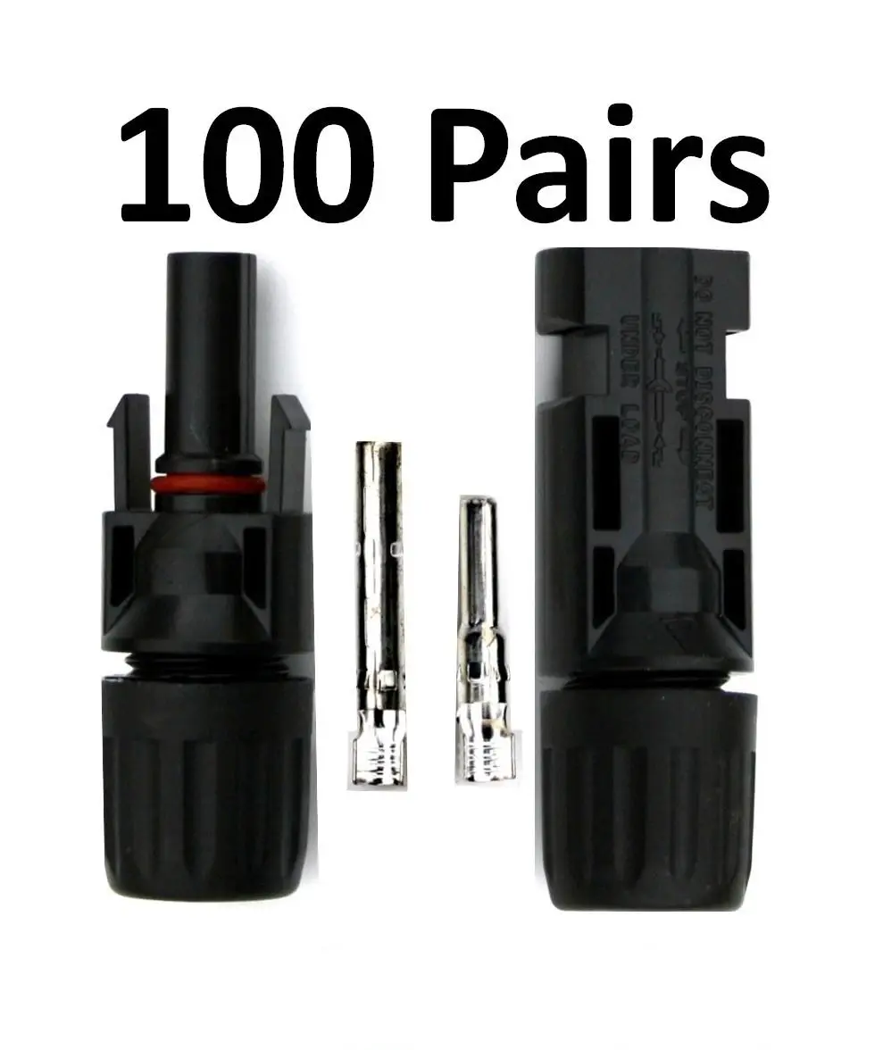 100PCS Solar Panel MC4 Connector Kit  IP67 Waterproof Male/Female Solar Connectors w/ 2 Spanners – 50 Pairs for Solar Panel Systems
