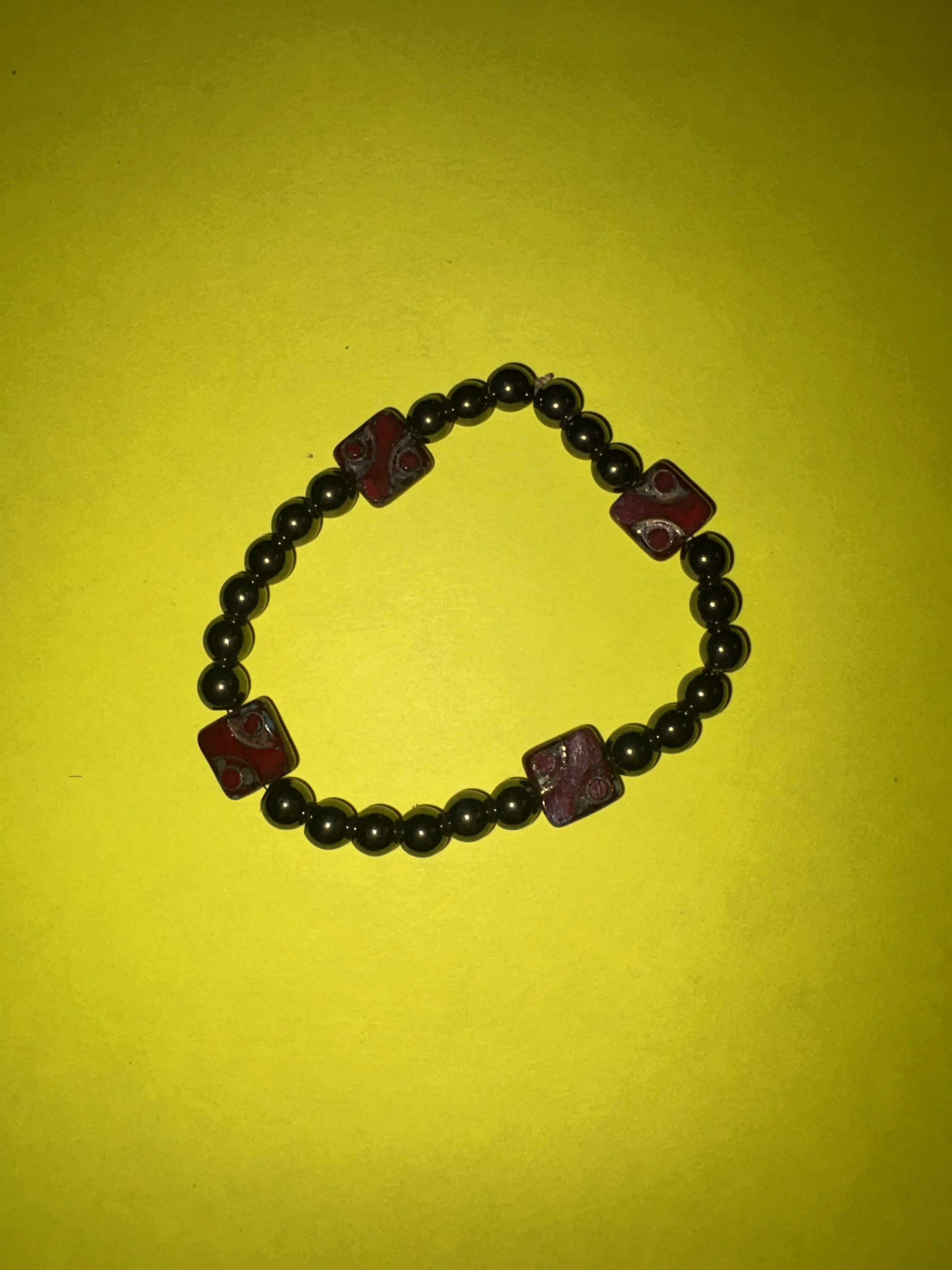 Handmade Hematite Bracelet with Picasso tile beads