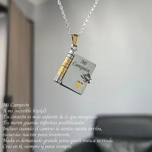 My Champion Book Necklace for Son Christian Inspirational Jewelry of Love Gold Plated Amulet Premium Stainless Steel Perfect Gift for Birthdays Graduations