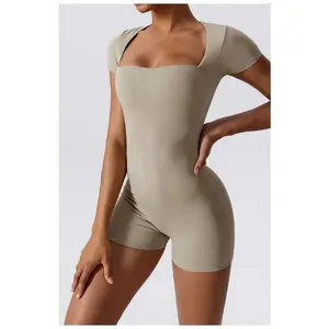 Women's Scrunch Butt One Piece Bodysuit Short Sleeve Push Up Sculpting Buttery Soft Yoga Jumpsuit for Comfort and Style TikTok Viral Style Seamless Gym Outfit