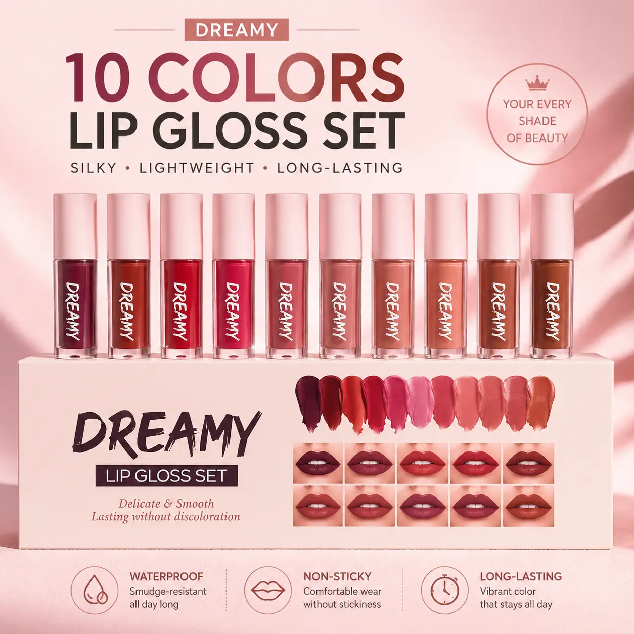 Ten-color high-saturation velvet matte lip glaze — suitable for trendy teenage girls; volumizing, smudge-resistant, waterproof party lip color SummerWins