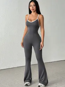 Women's Jumpsuit, Summer Camisole Backless Jumpsuit With Slightly Flared Legs, Casual Fitness Jumpsuit, Sports Slim-fit Yoga Jumpsuit, Workout Jumpsuits, Suitable for Daily Wear and Sports Activities