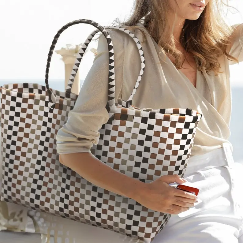X-Large(XL) TOTE. Woven with Recycled Plastic. Solid Colored Design. Versatile Beach, Picnic, and Travel Bag!