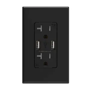 ELEGRP USB Wall Outlet Receptacle with Dual 4.0 a USB Ports, 20 Amp Duplex Tamper Resistant Receptacle, Charging Power Outlet with USB Ports, Wall Plate Included, UL Listed (1 Pack, Glossy Black) ELE GROUP
