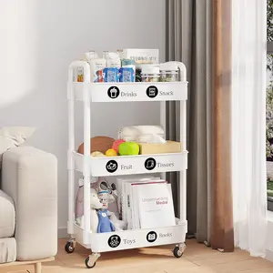 3 Tier Rolling Cart Organizer, Plastic Rolling Cart with Lockable Wheels & Reinforced Handle, Lightweight Utility Cart Storage Cart
