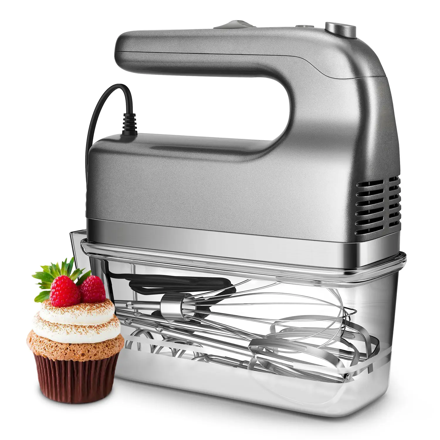 SHARDOR 450W Hand Mixer | 5 Speeds & Turbo | 5 Stainless Steel Attachments | Storage Case Included | Perfect for Cakes & Baking