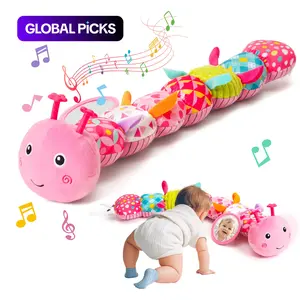 Baby Girls Musical Animal Stuffed Caterpillar Toy, Sensory Tummy Time Toy with Mirror, Crinkle, Rattle & Maracas, Ideal for Infants 0-12 Months, Newborn Baby Shower & Birthday Gift #GLOBAL PICKS