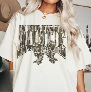 Camo Auntie Shirt Coquette Bow Hunting Aunt Sweatshirt R417Hunti Cotton Crewneck