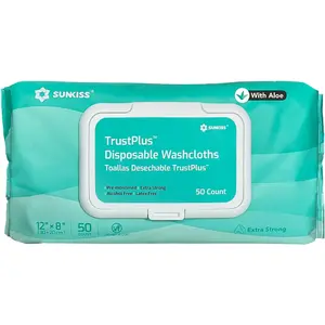 SUNKISS Trustplus Wet Wipes for Adult, Extra Thick 8”x12” Body Cleaning Wipes with Aloe for Elderly Incontinence & Cleansing, 50 Count