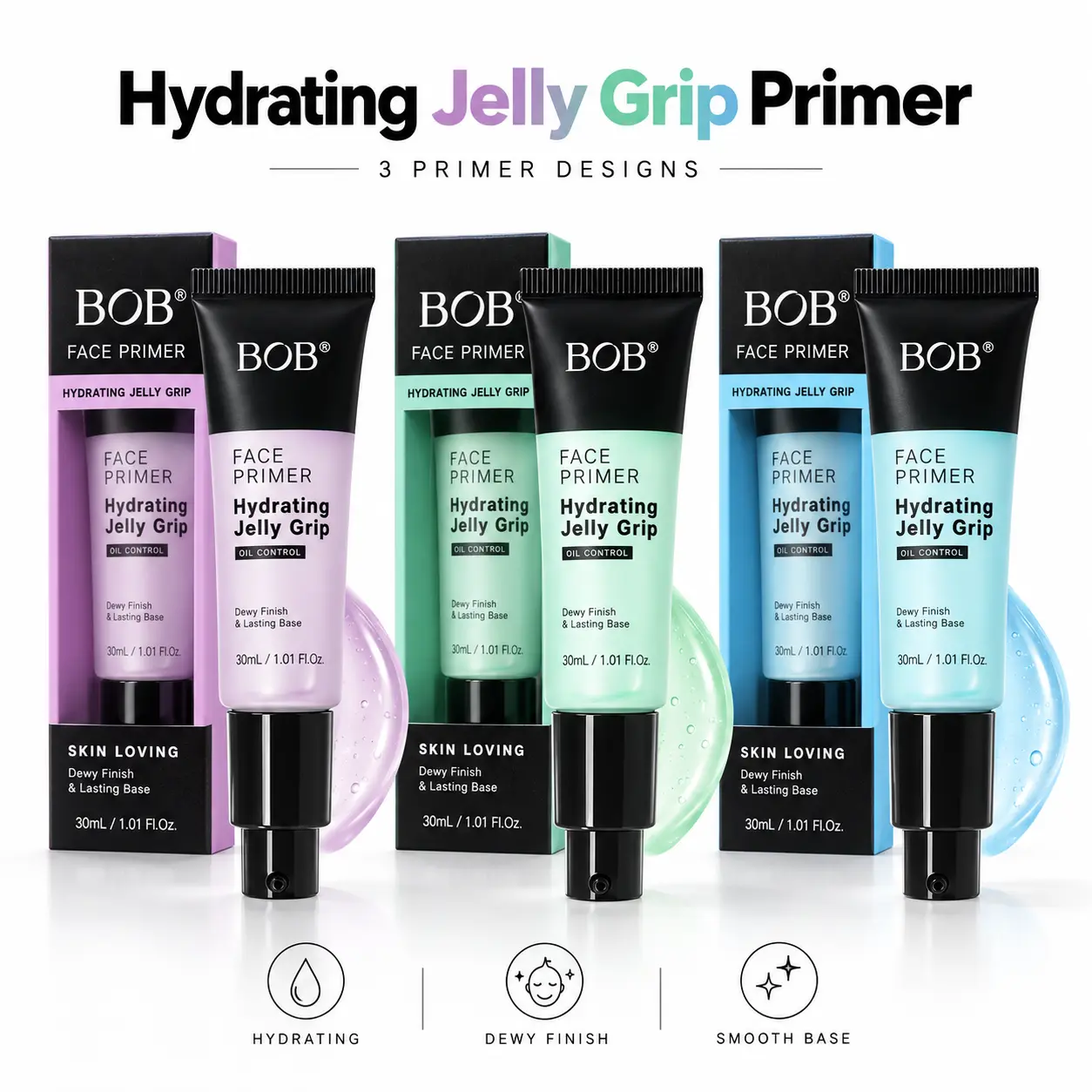 Oil Control Jelly Grip Face Primer, Hydrating Makeup Base to Hide Pores, Smooth Skin & Lock Makeup, Dewy Finish Primer, 3 Shades for Everyday Cosmetic Use Cosmetic Moisturizer Moisturizing Hydrate