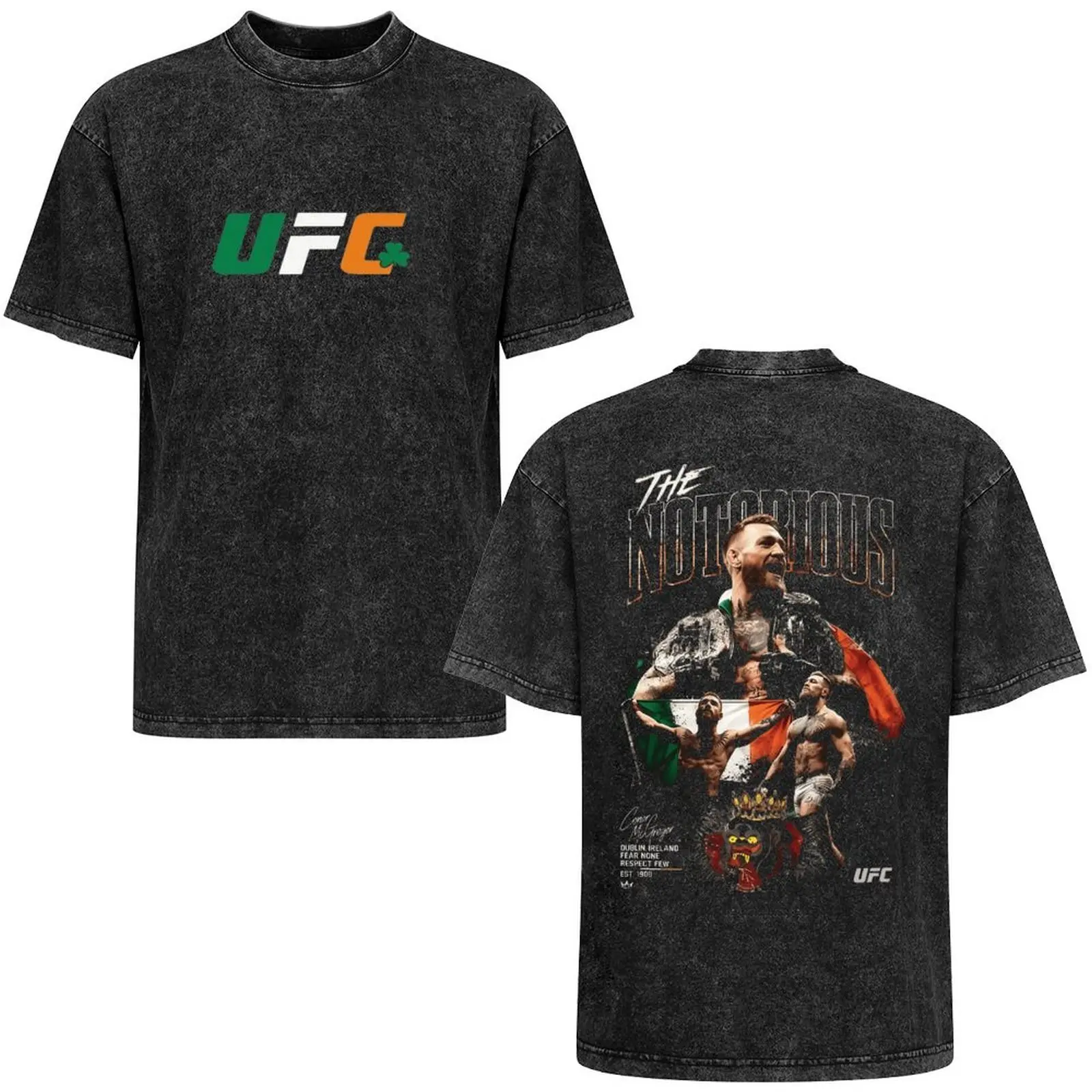 Men's Conor McGregor UFC Oversized Cotton Dark T-Shirt - Double-Sided Vintage MMA Fighter Graphic, Casual Streetwear Tops