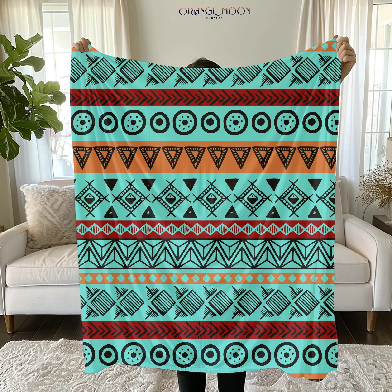 ✨ Boho vibes! This tribal blanket with geometric patterns and earthy tones is perfect for adding style to your space. 🛋️🌿 Cozy for sofas or beds, its warm, modern design makes any room unique. Add a bohemian touch today! 🧡