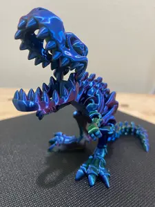 Dino Skeleton Baby T-Rex - 3D Articulating Dinosaur Toy, 10 Inches Long, Tri Color - Green, Red, Blue, 4 1/2 Inches Standing Height