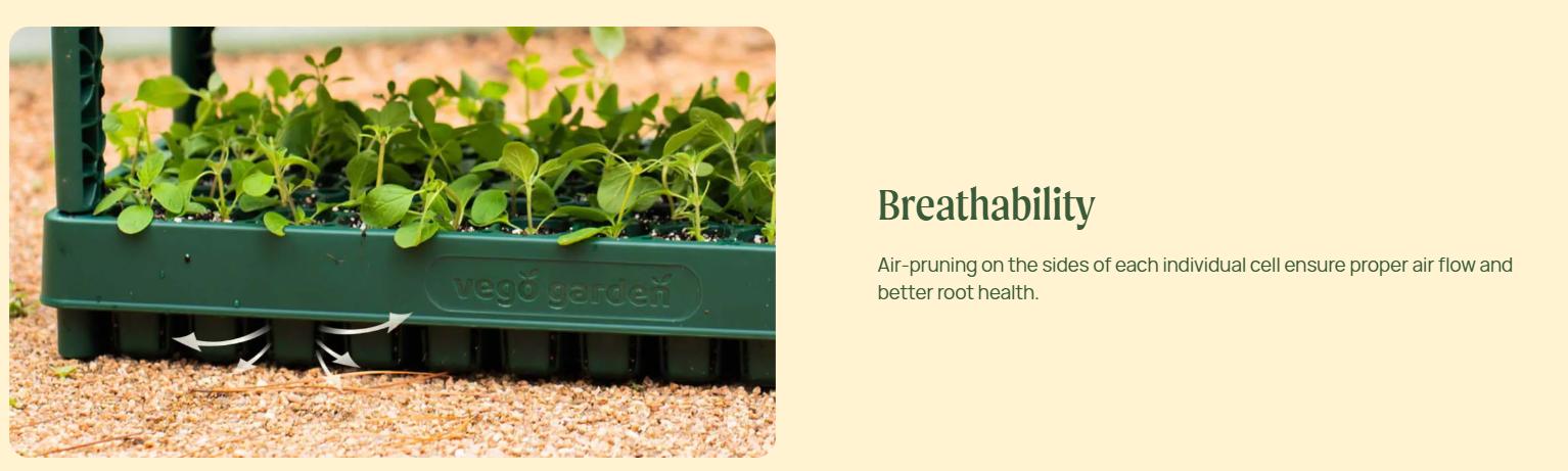 Vego Garden 76-Cell Stackable Seedling Tray 10" x 20" with Air-Pruning Strips & Drip-Watering Channels for Growing Kit