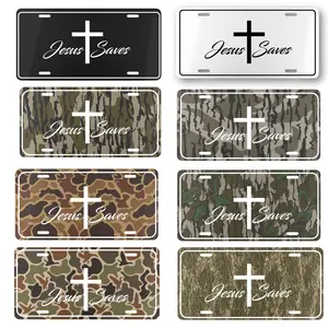 Retro Jesus Saves Camo License Plate Christian Car Accessories Faith Based Car Decor Camouflage Truck Tag Religious Auto Gift for Men Women Vintage Christian Decor