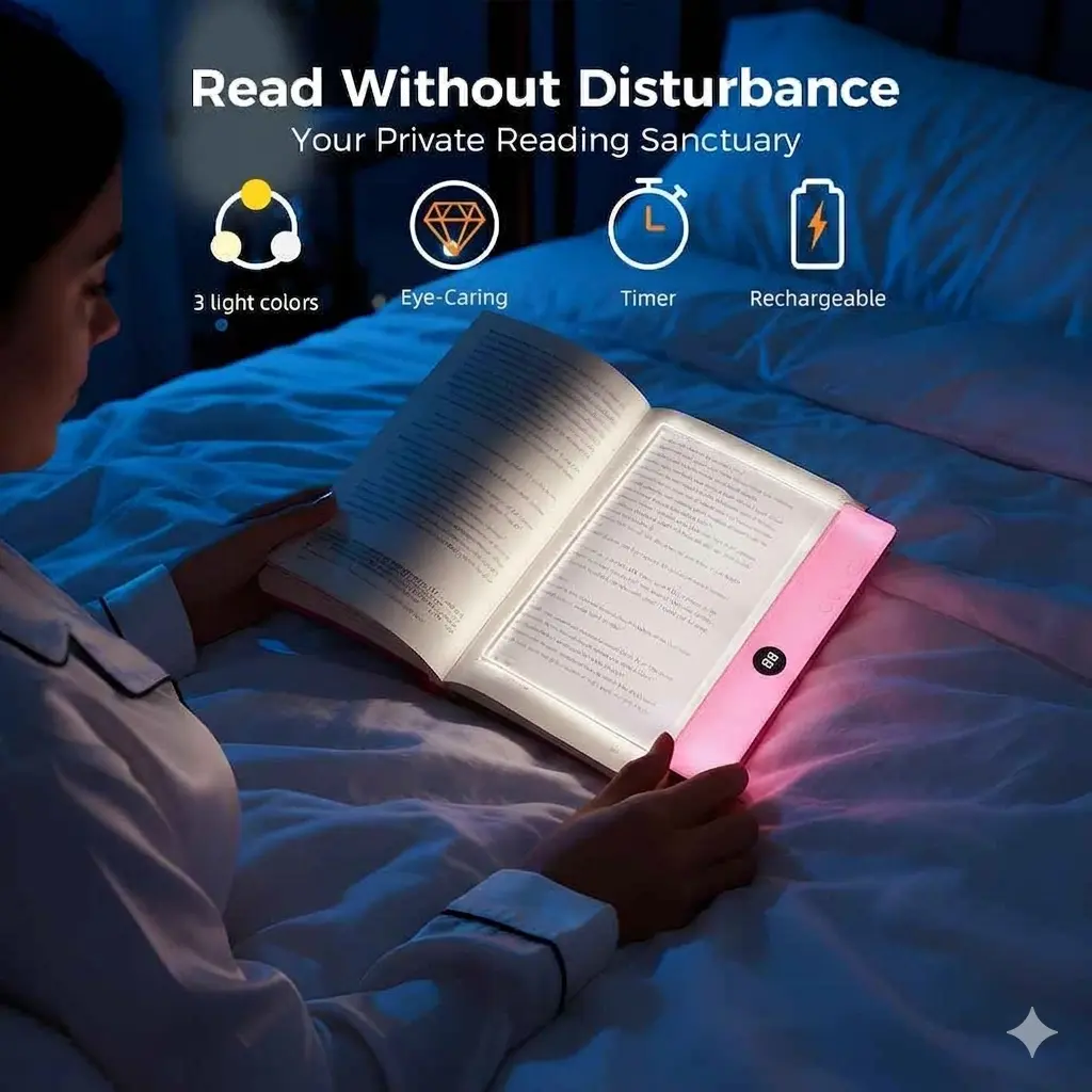 Smart LED Reading Light Book Light Treasure Box Rechargeable Clear LED Flat Reading Light Timer Doodleable Study Lamp The Quiet Reader's Dream Lights Ultra-thin Wireless Design,BookTok Must-Haves 2026,Eye-Care Reading Lamp