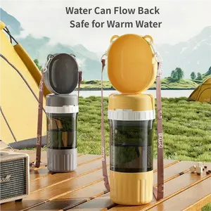 Pet Travel Water Bottle with Food Container, All-in-One Portable Pet Companion Cup for Dogs & Cats, Leakproof Design with Backflow Water System, Separate Dry & Wet Storage, Lightweight Bottle for Walking, Hiking, Road Trips & Outdoor Use