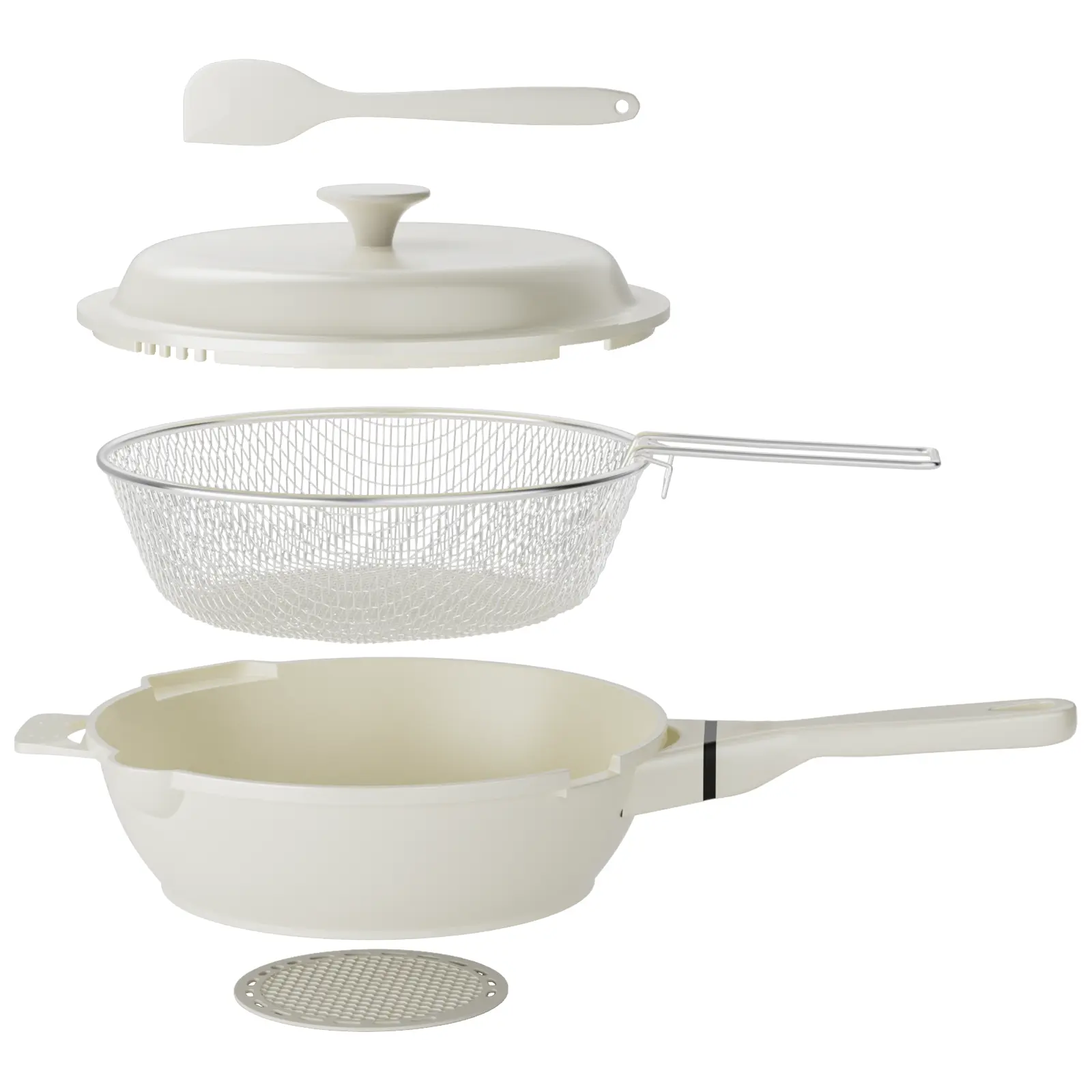 FDN 5-Pc 10" Titanium Caremic Deep Skillet Frying Pan Set with Fry Basket & Spatula, Nonstick Saute Pan with Glass Lid, Easy-Clean Oven & Dishwasher Safe, Non-Toxic PFAS-Free Chicken Fryer for French Fries, Induction Compatible, deals for you Oil Steel