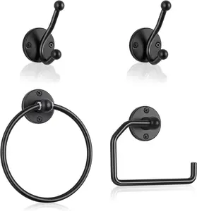 4PCS 304 Stainless Steel Matte Black Wall-Mounted Bathroom Hardware Set - Towel Storage Accessory for Bathroom, Kitchen