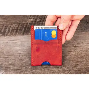 Handmade Leather Unisex Card Holder Red