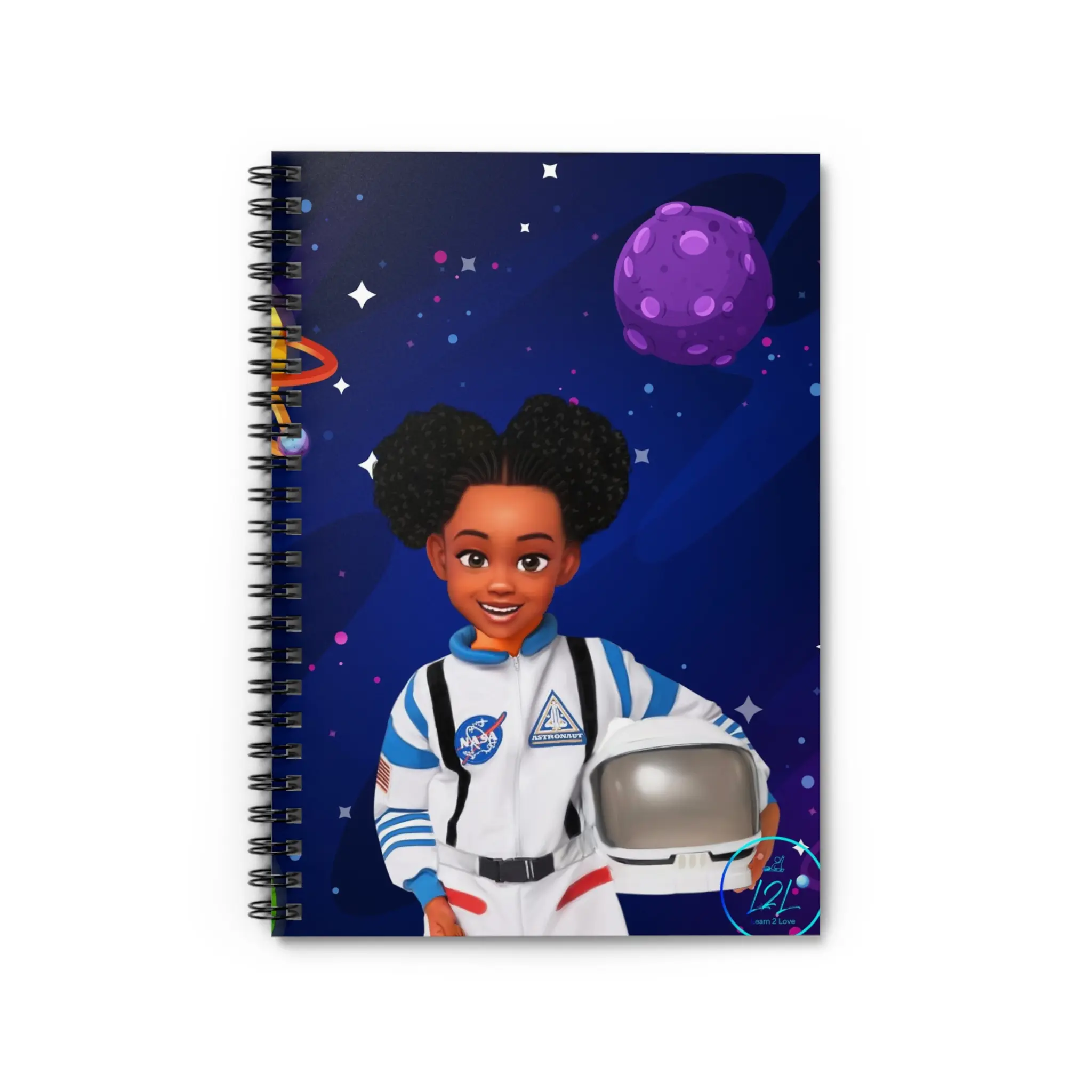 Cosmic Explorer Notebook - Space Astronaut Girl Afro Puffs