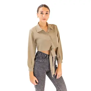 Draped Satin Blouse in Chic Olive