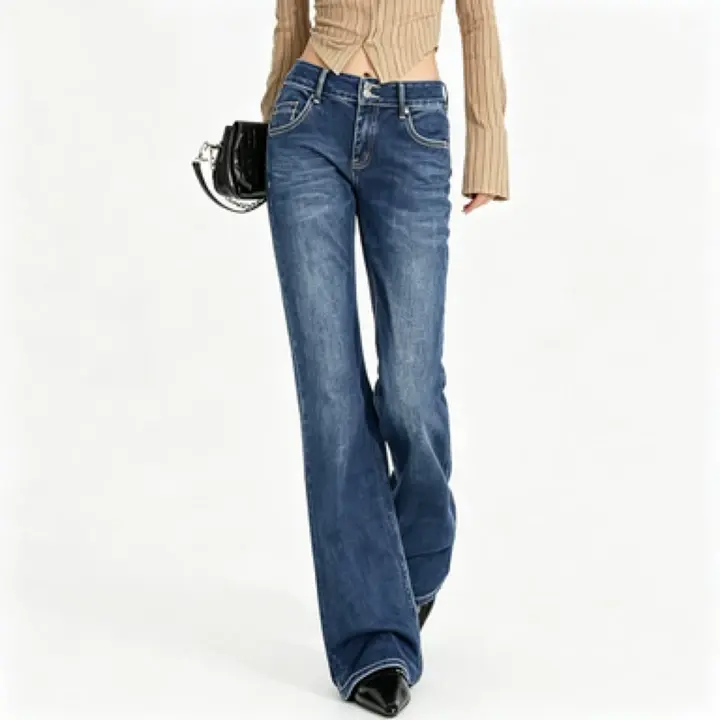 EMMIOL Mid-Low Rise Flare Jeans for Women, Y2K Baggy Boot Cut Flared Bootcut Wide Leg Womens Denim Pants Stretch