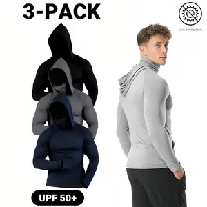 OKP 3-Pack UPF 50+ Sun Protection for Everyday Wear Casual Hoodie compression shirts men Activewear Athletic Outfit