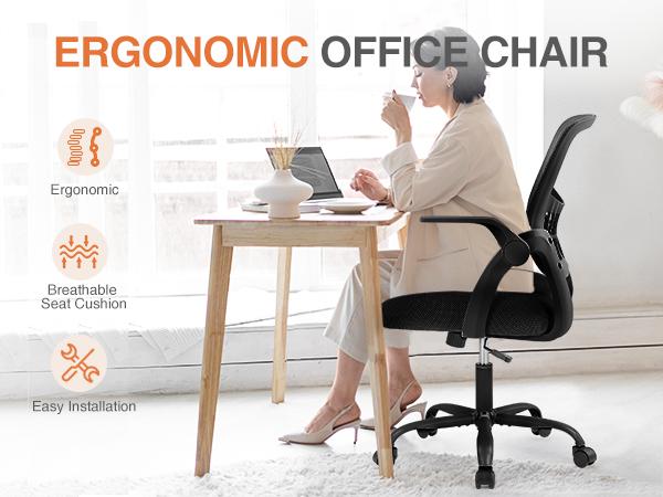 Ergonomic Office Chair, Fixed Mesh Mid Back Computer Chair with Lumbar Support for Home Waiting Area Reception Conference Room