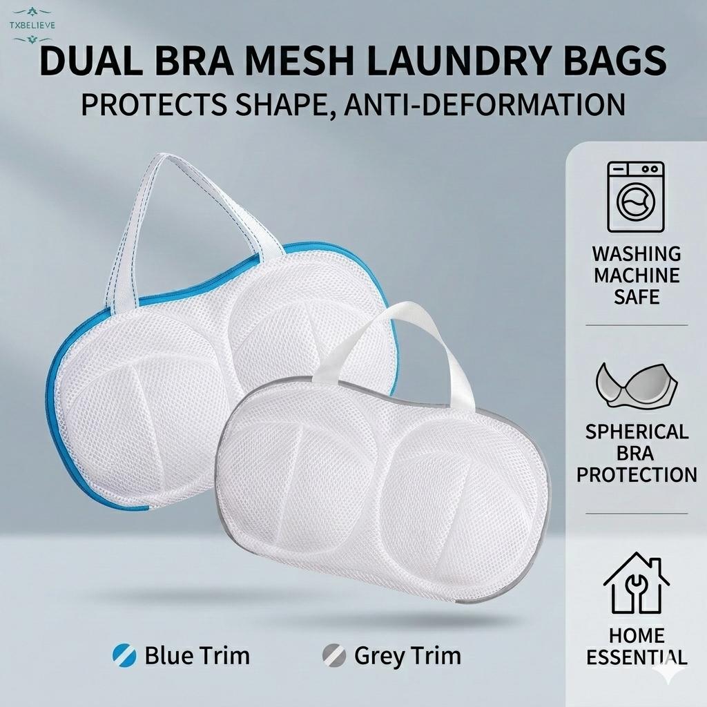 Home bra laundry bag, spherical protective laundry bag, suitable for machine washing, anti-deformation bra bag (Blue/Grey)