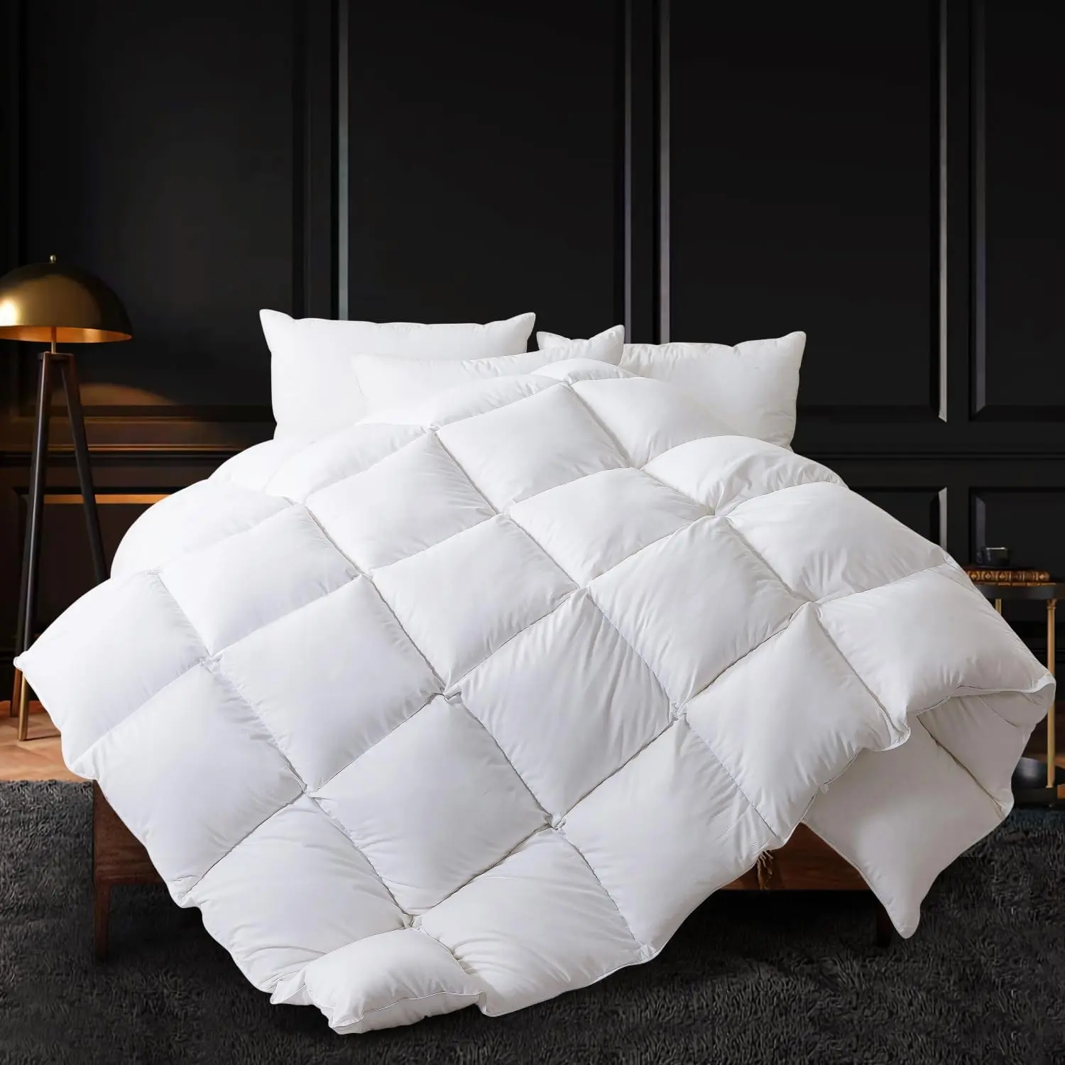 Queen Size Feather Comforter, Filled with Feather and Down, White All Season Duvet Insert - Luxurious Hotel Bed Comforter -  Cotton Cover, Medium Warmth with Corner Tabs - 90x90 Inch