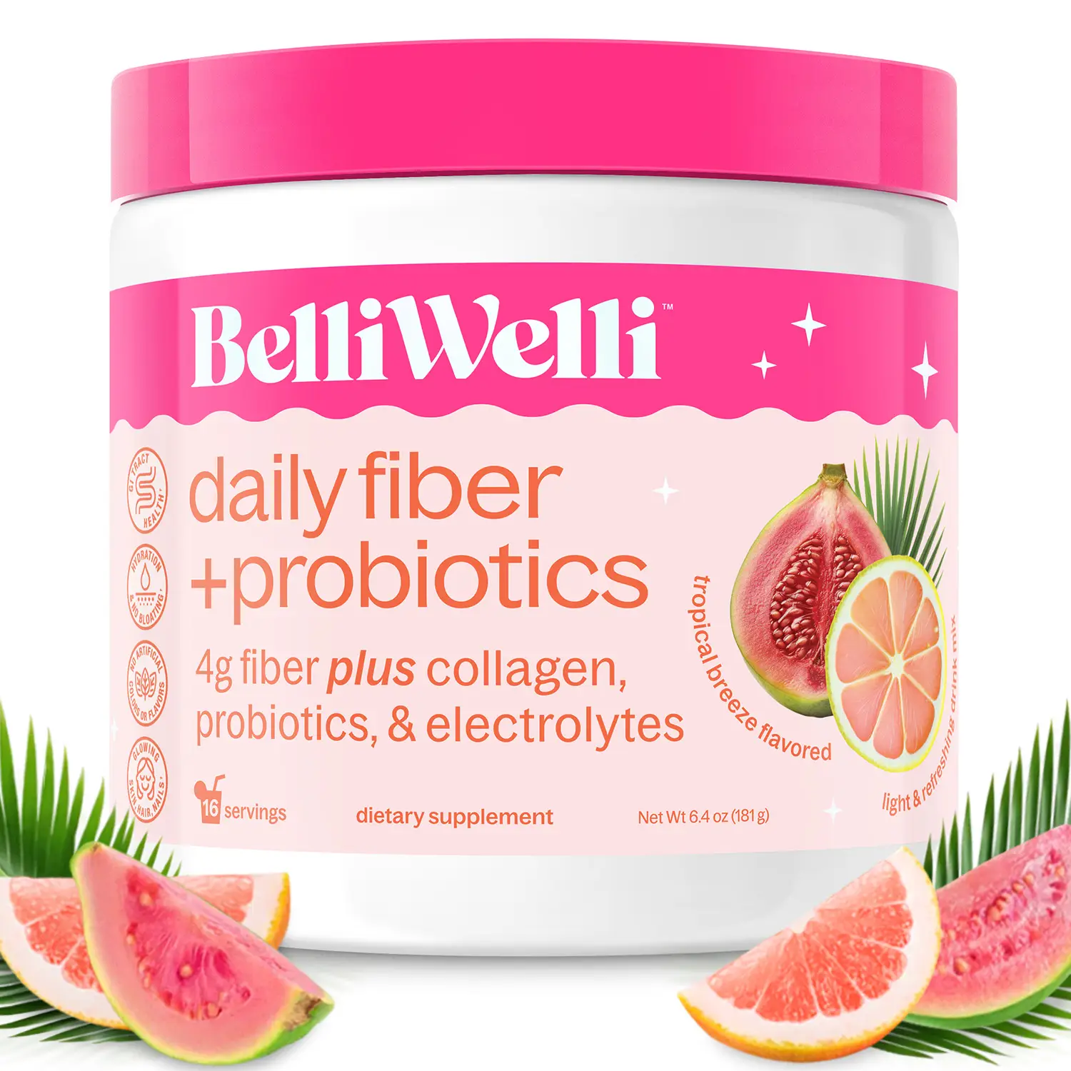 BelliWelli Daily Fiber + Probiotics + Collagen - Tropical Breeze Healthcare Fitn...