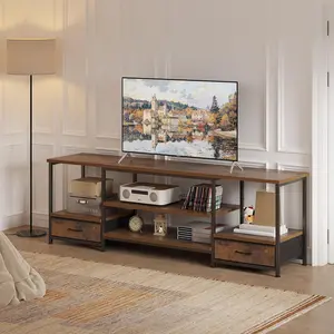63 Inch TV Stand for TVs up to 75 Inch, Media Console with USB Charging Station (2 AC Outlets & Type-C), Entertainment Center with Storage Shelves & 2 Fabric Drawers, Rustic Brown